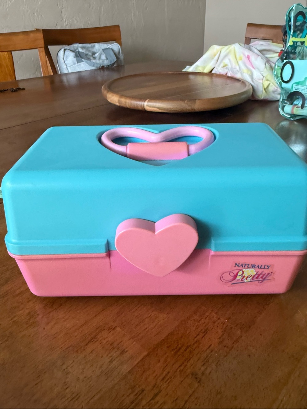 Vintage Naturally Pretty Cosmetics Case Travel Storage Jewelry Green Pink Heart